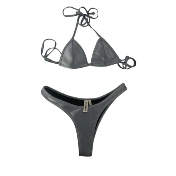 Hoaka NWOT Arizona Electric set metallic steel blue bikini top and bottom S - Picture 3 of 9